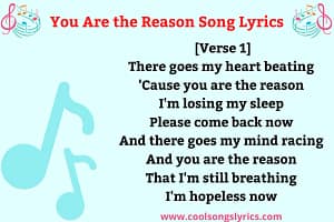 You Are the Reason Song Lyrics Red and Black Text with Music Image