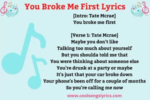 you broke me first lyrics with red and black text