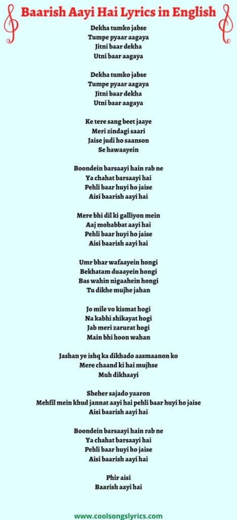 Baarish Aayi Lyrics in English Image