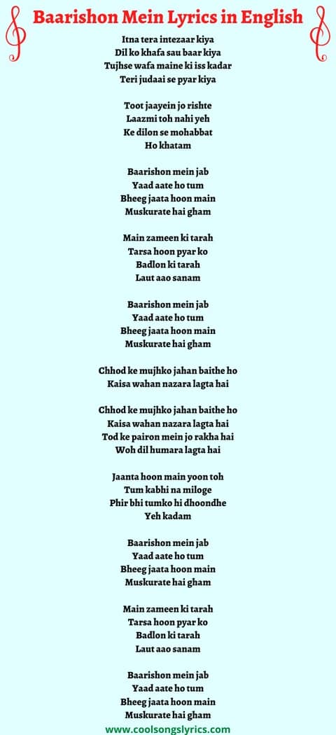 Barishon Mein Lyrics English Image