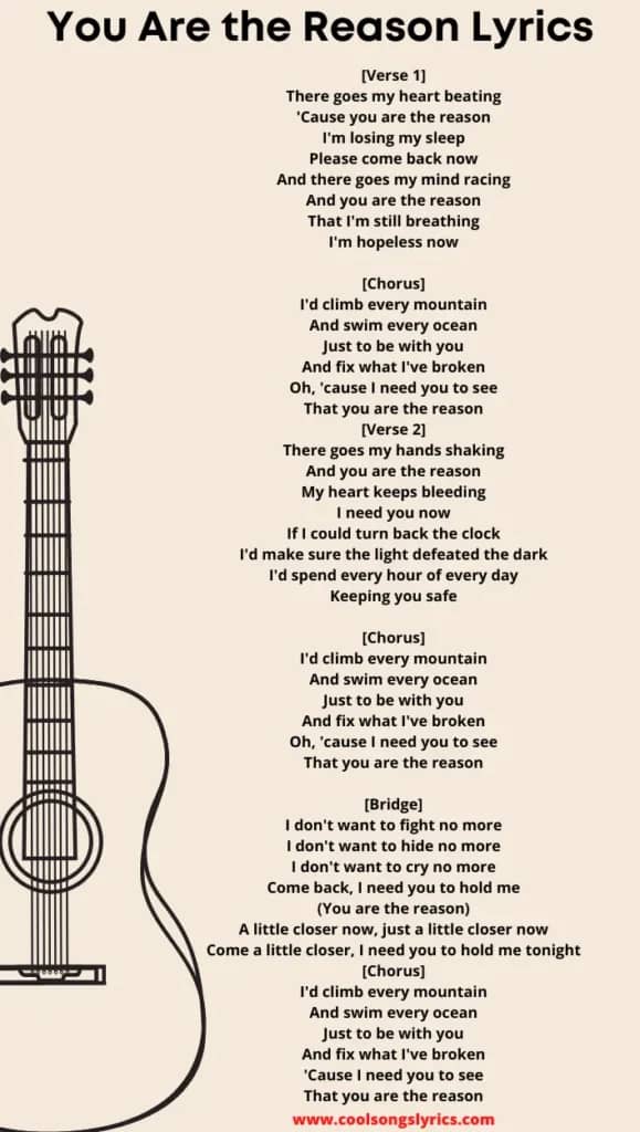You Are the Reason Lyrics With Guitar Image
