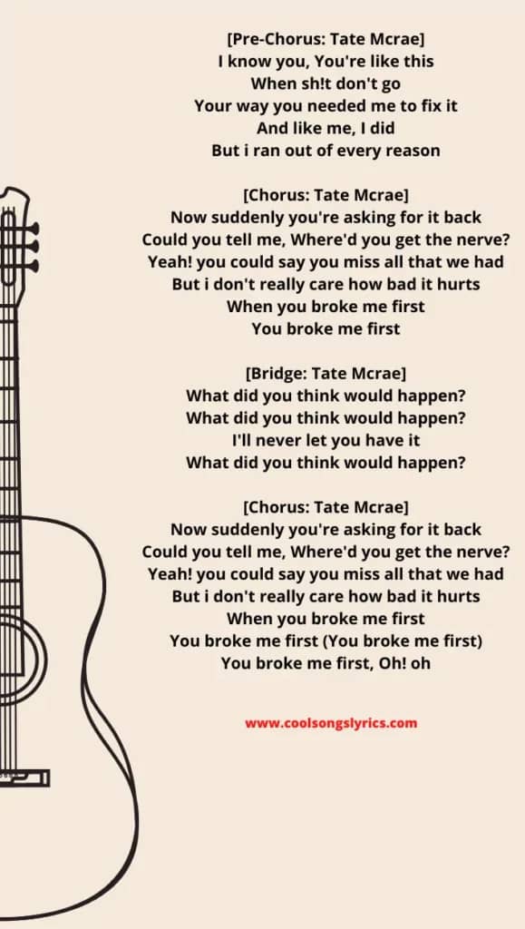 you broke me first song lyrics image with black text and guitar