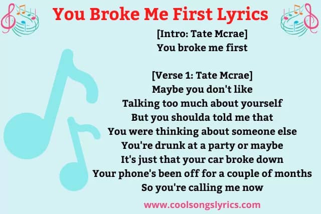 you broke me first song lyrics image with red and black text and music symbol
