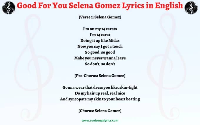 Good For You Selena Gomez Lyrics in English