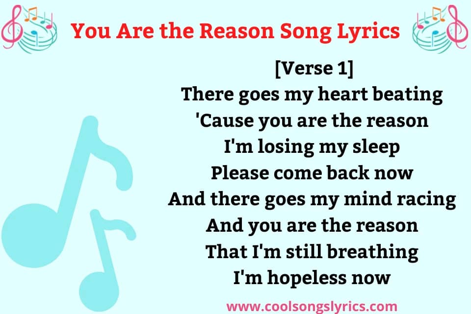You Are the Reason Song Lyrics Red and Black Text with Music Image